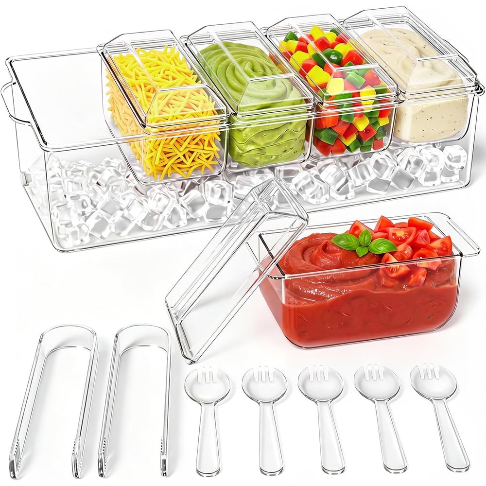 Garnish Tray Set - Condiment Tray, Chilled Server for Home,